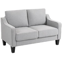 Divano 2 Posti Moderno e Salvaspazio in Tessuto Effetto Lino, 136x77x86 cm;, Grigio Chiaro