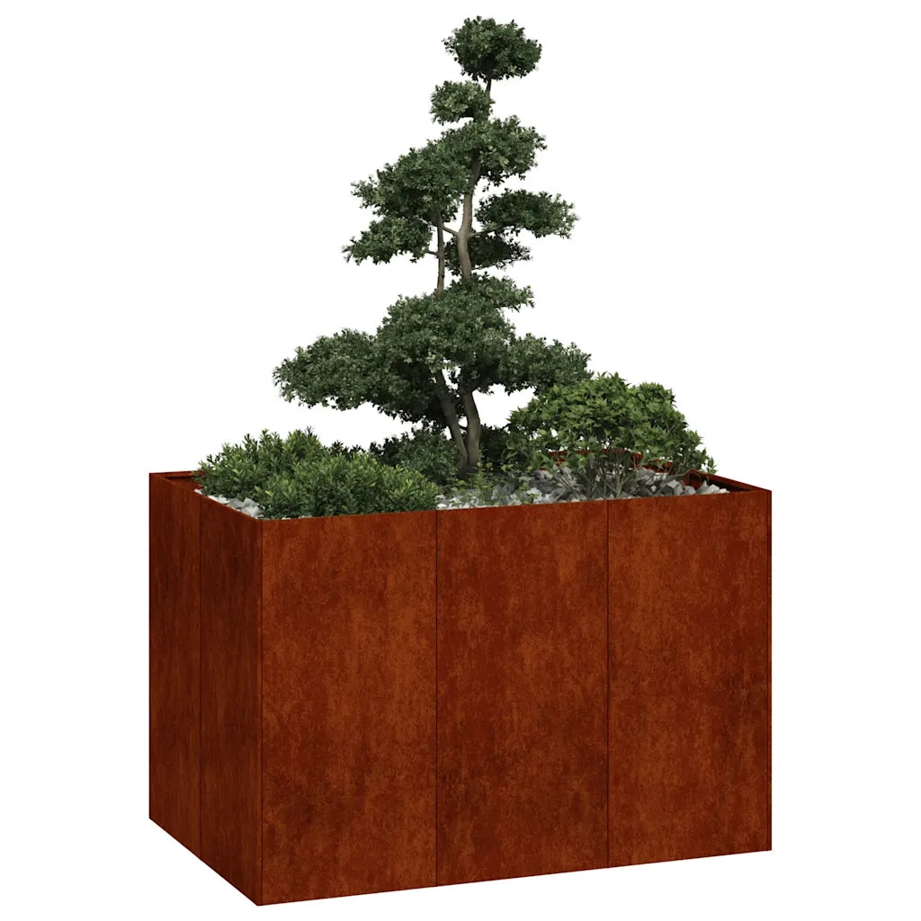 Fioriera-Vaso-Contenitore per Piante Arrugginita 120x80x80 cm in Acciaio Corten