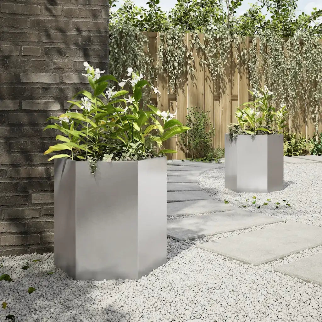Fioriere da Giardino 2pz Nera Esagono Acciaio inossidabile 851117
