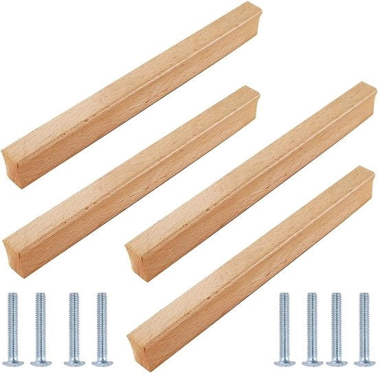 Maniglie in Legno Massello per Cucina - Perfette per le Maniglie delle Porte - 4 Pezzi - 240mm