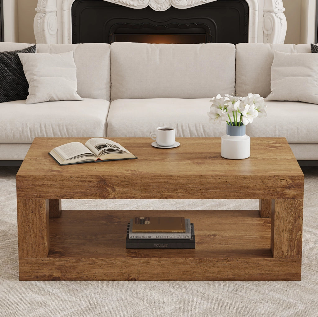 Tavolino da caffè rettangolare a 2 livelli in MDF; 104x65;5x28 cm; colore legno