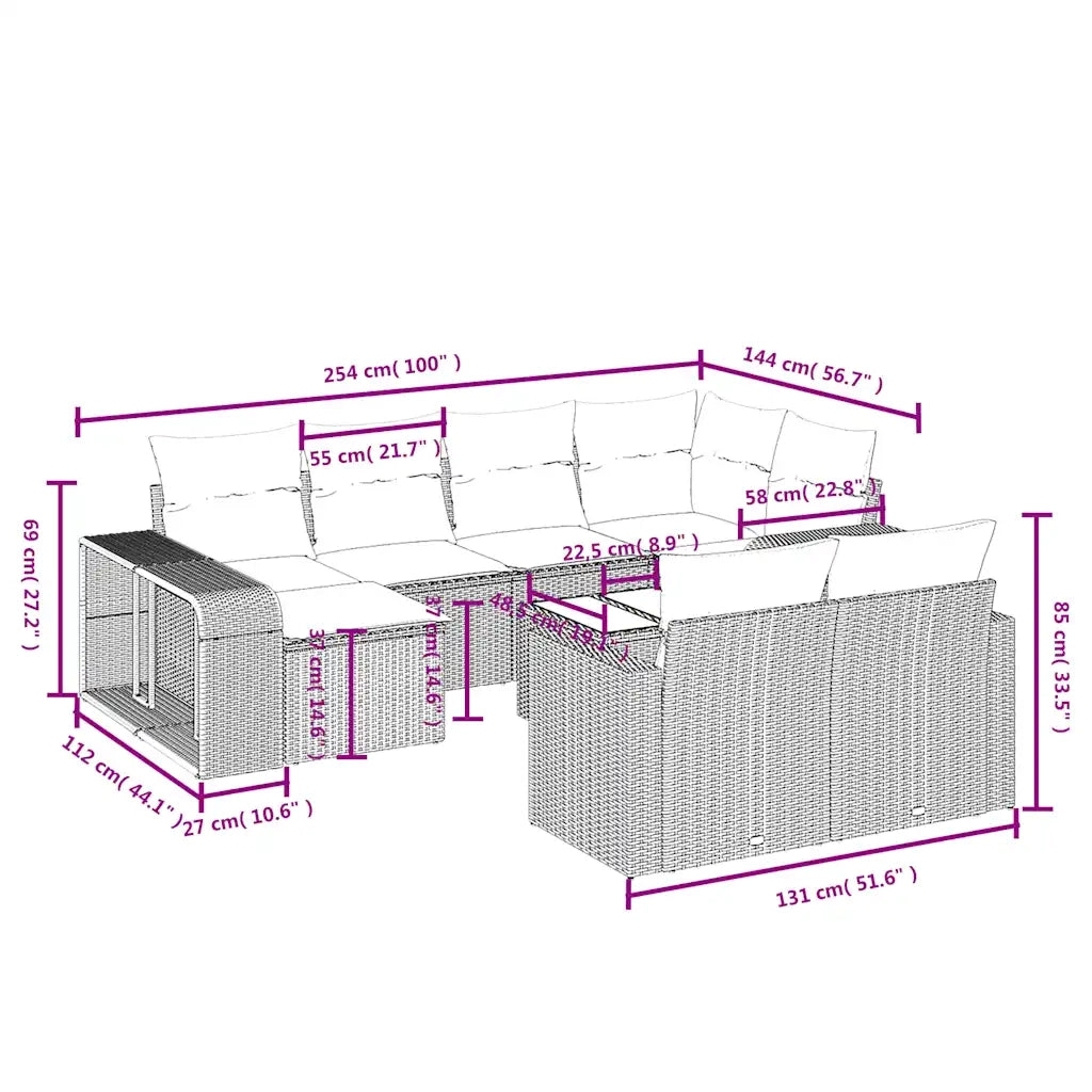Set Divani da Giardino 11 pz con Cuscini Grigio in Polyrattan 3228911