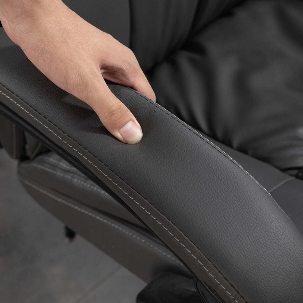 Sedia ufficio girevole con massaggio, schienale reclinabile e poggiapiedi in pelle sintetica grigio scuro 68,5 × 68,5 × 113-121 cm