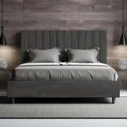 Letto matrimoniale francese senza rete imbottito 140x190 microfibra grigio Agueda