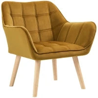 Poltrona Imbottita, Poltrona da Accenti, Design Scandinavo, Velluto, fino a 120 kg, Gambe in legno di Gomma, Giallo