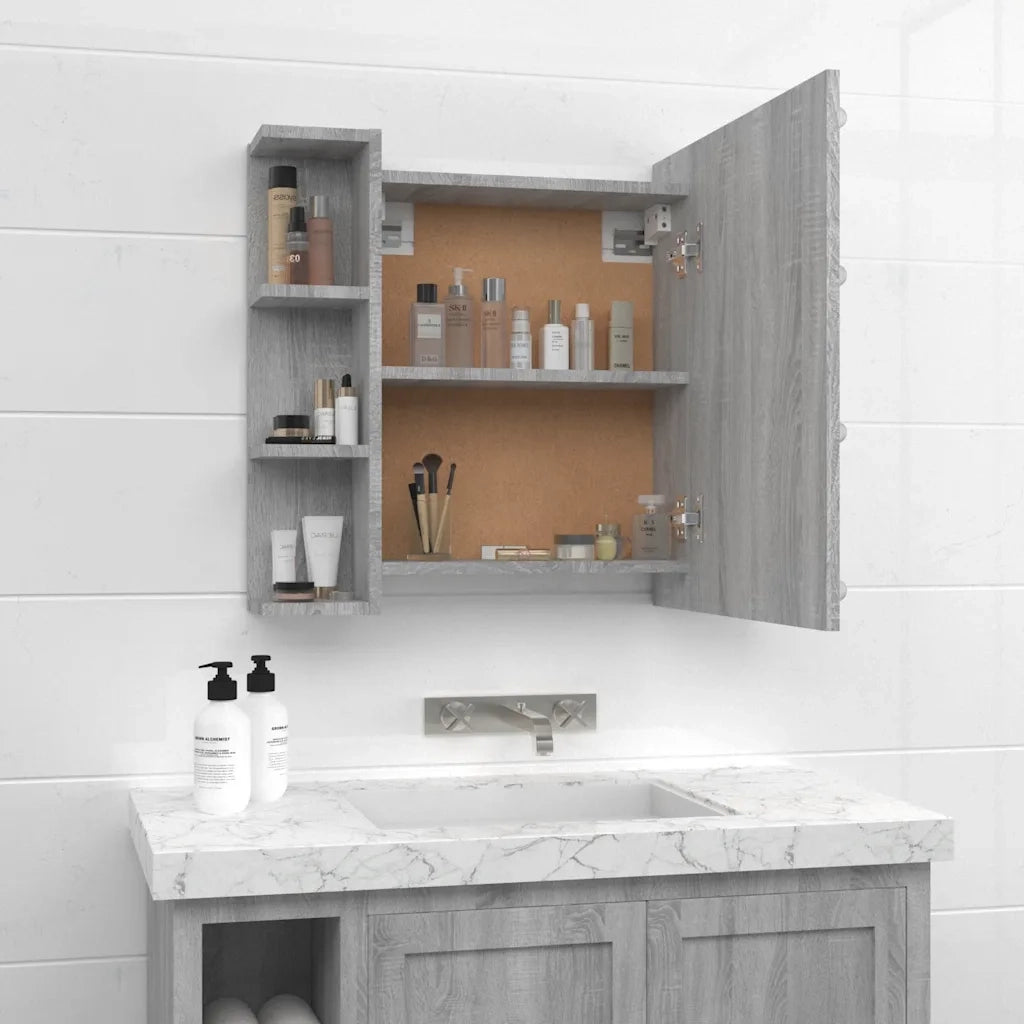Mobile a Specchio con LED-Armadietto a Specchio Grigio Sonoma 70x16,5x60 cm