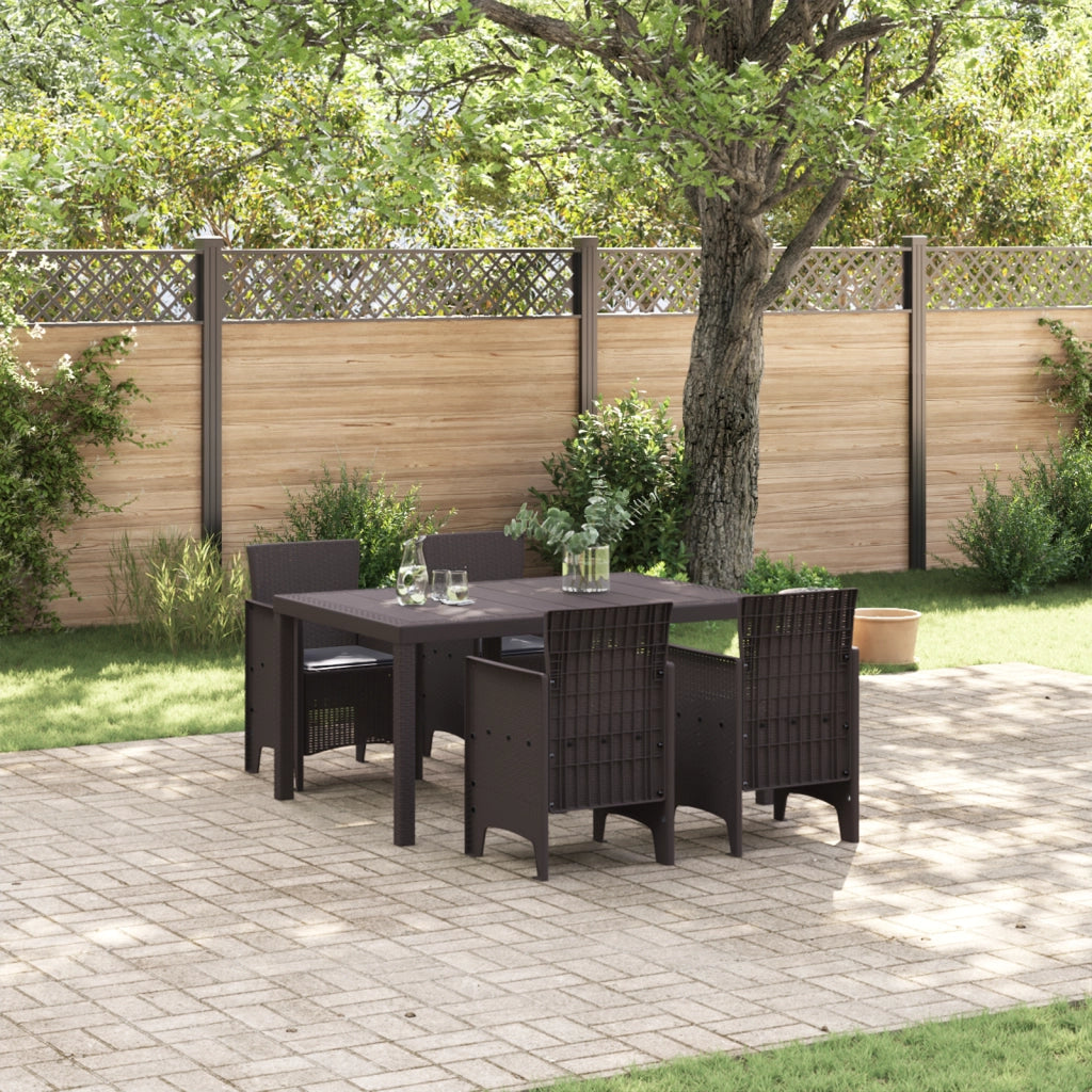 Set da Pranzo da Giardino in 5 Pezzi con Cuscini in Polyrattan Marrone