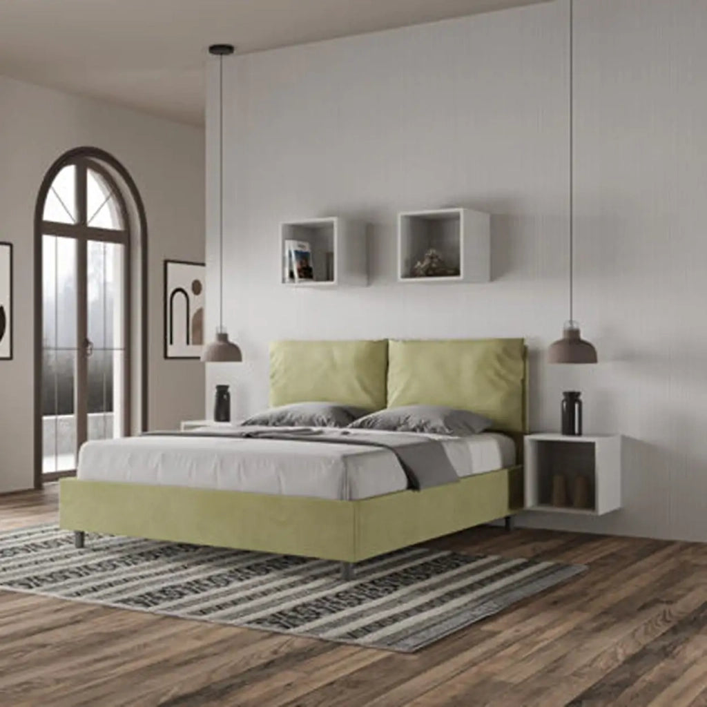 Letto matrimoniale senza rete imbottito 160x190 microfibra tè verde Antea