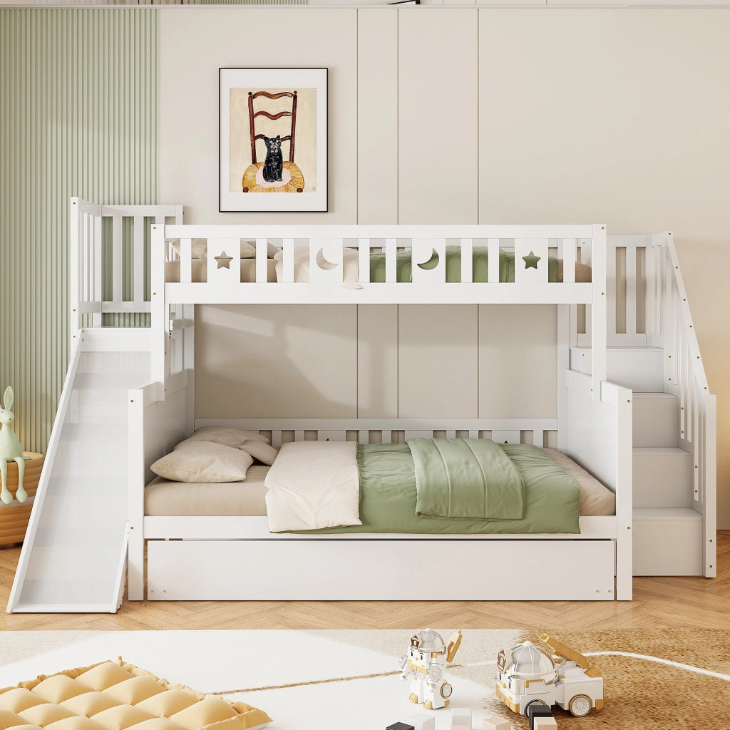 Letto a Castello 90x200 cm e 140x200 cm con Scivolo; Scala; Ripiani e Letto Estraibile