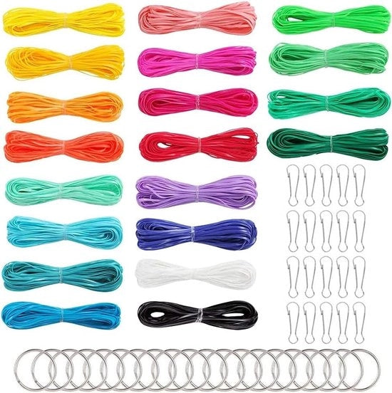 Set di 20 fili di plastica Scoubidou in 20 colori con chiusure a bottone e chiavi, filo di ricamo manuale per gioielli - Paccetti multipli