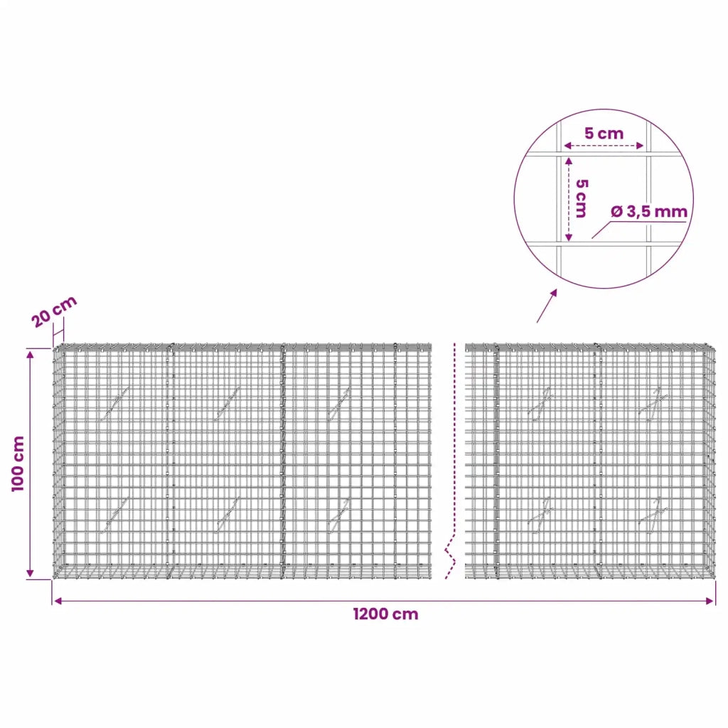 Gabion con Filo da 3,5 mm e Maglia da 5x5 cm 1200x20x100 cm 3462162