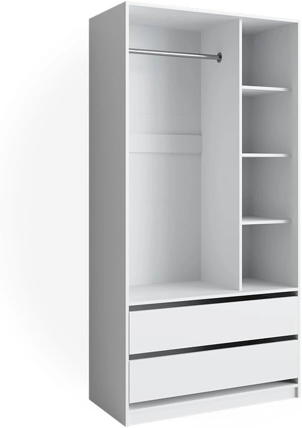 Armadio multifunzione Elmo, Bianco, 100 x 200 cm con 2 cassetti, per la conservazione di abiti e combinabile con la serie Elmo