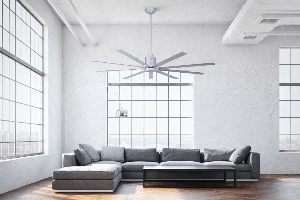 Ventilatore da soffitto a risparmio energetico GIANT argento 245 cm con 9 pale in alluminio con telecomando 6 velocità