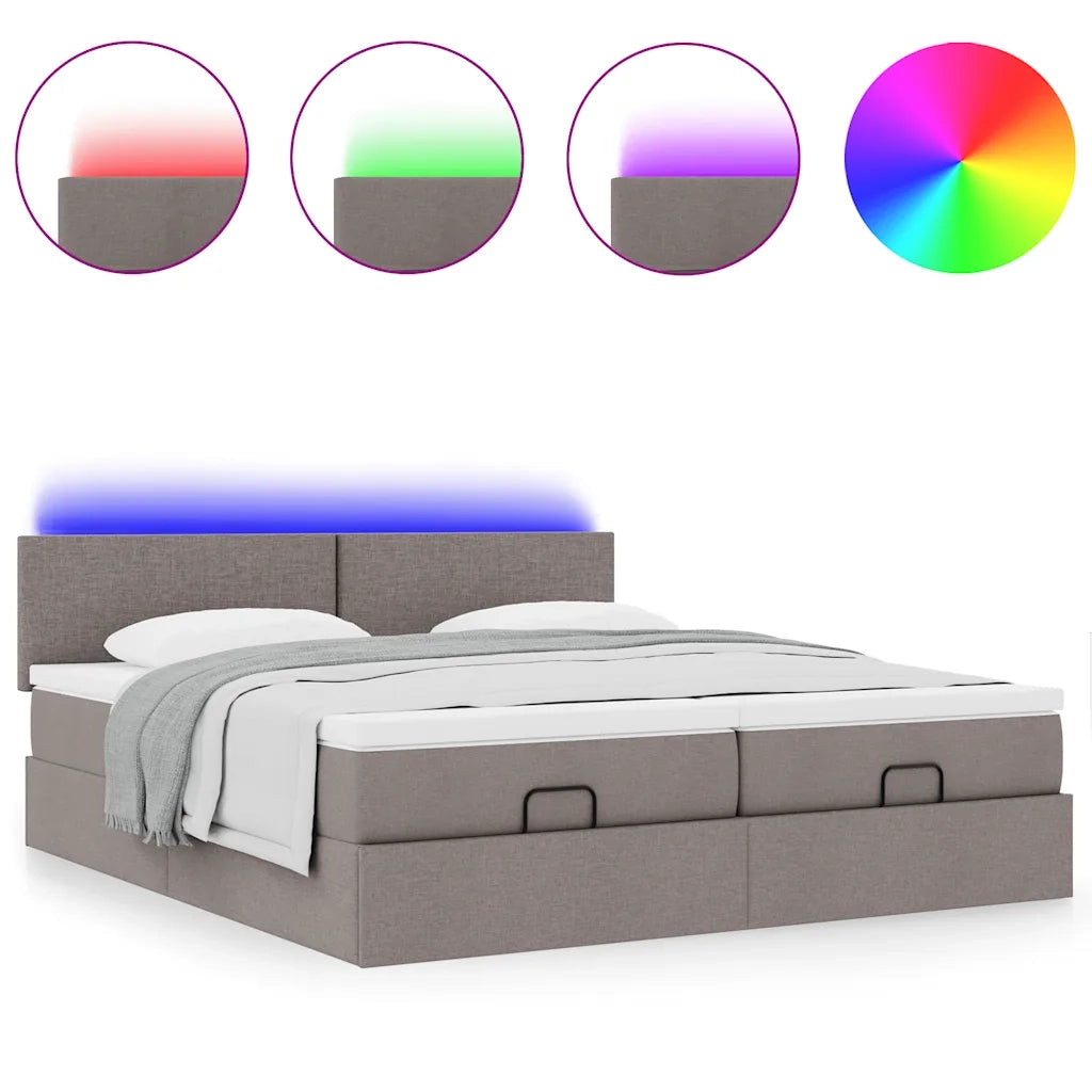 Struttura Letto Pouf con Materassi Tortora 200x200 cm Tessuto