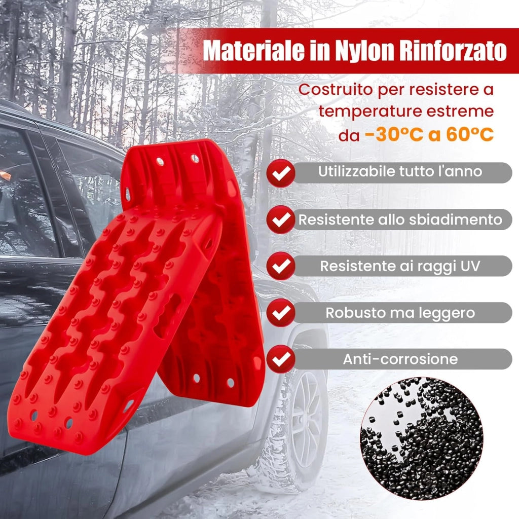 Tappetino di Trazione 2 Pezzi, Carico 10T, Piastre di Trazione per SUV Camper Auto Camion, Tavola di Recupero per Piste Offroad, per Sabbia, Neve, Fango (Rosso, 58 x 31 x 6 cm)