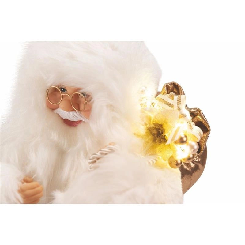 BABBO NATALE A PUPAZZO COLORE ORO BIANCO CON SACCO E 9 LED H 46 CM