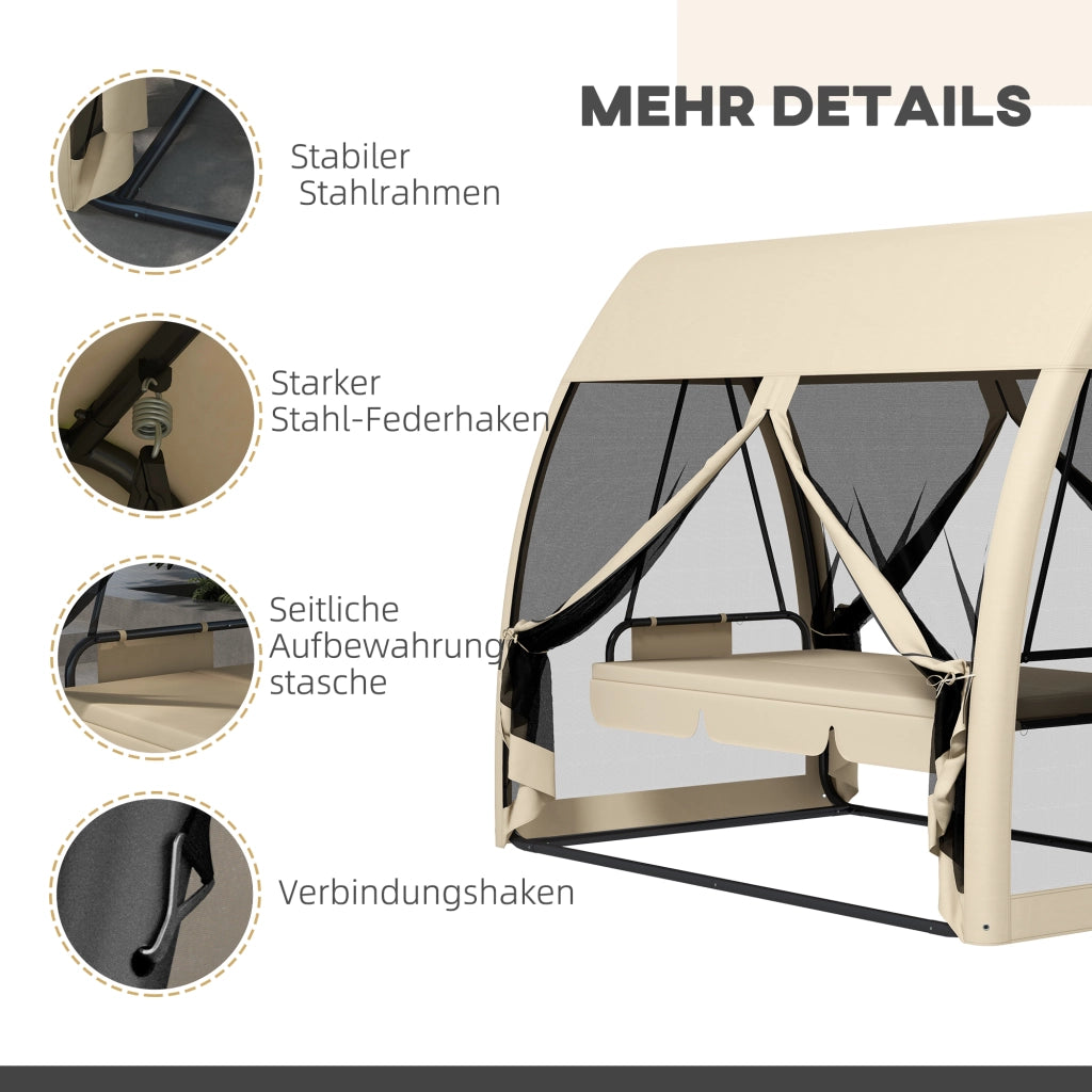Dondolo da giardino 3 posti con funzione letto ¨C Xylo ¨C struttura in metallo con zanzariera, marrone