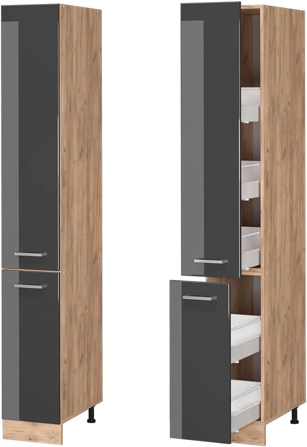 Armadio da farmacia R-Line, Antracite lucido, 30 cm, per la libera combinazione all'interno di sistemi cucina modulari
