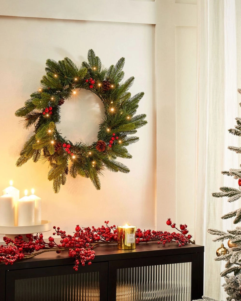 Ghirlanda natalizia artificiale verde con luci LED bianche ⌀ 50 cm decorazione natalizia accessorio