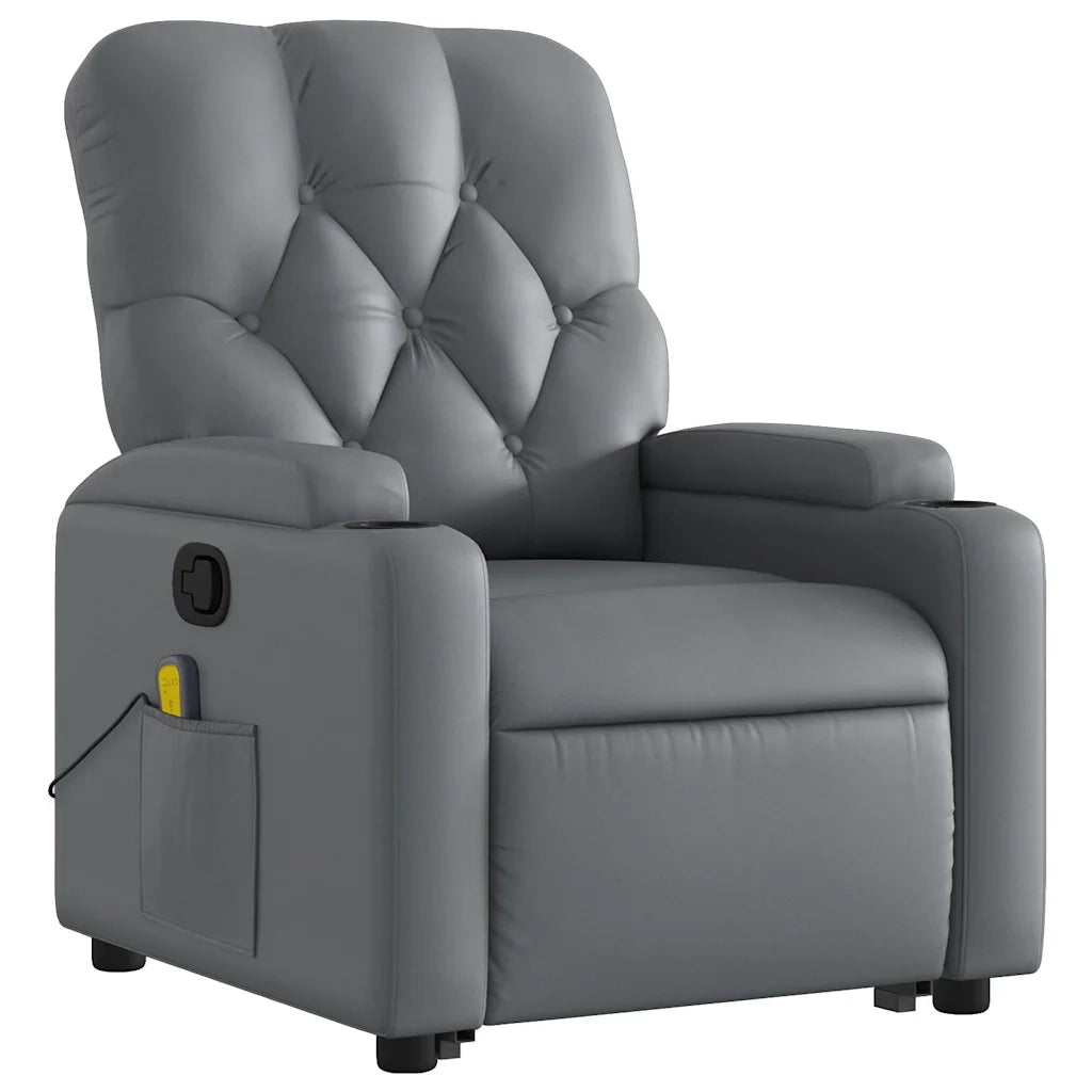 Poltrona Alzapersona Reclinabile Massaggio Grigio Similpelle 3204782