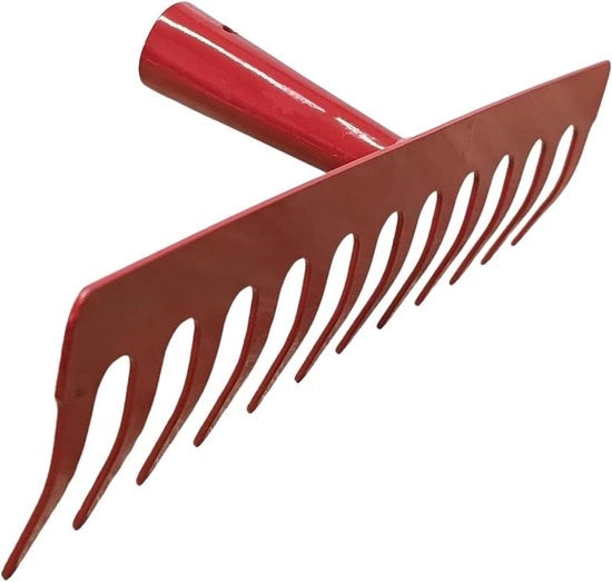 Racchetta per Giardino, Prato, Terreno - Denti in Metallo, con o senza Manico in Legno (Rosso, 12 Denti)
