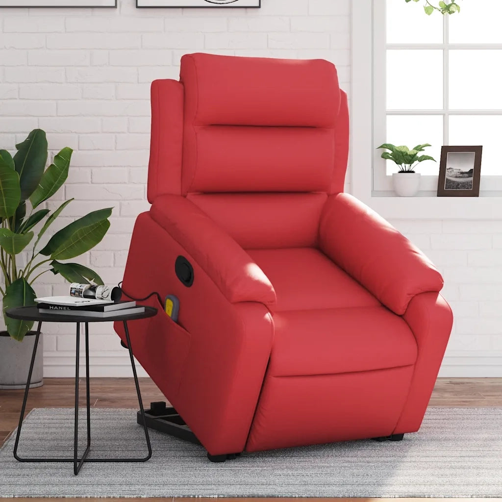 Poltrona Alzapersona Reclinabile Massaggio Rosso in Similpelle 3205054