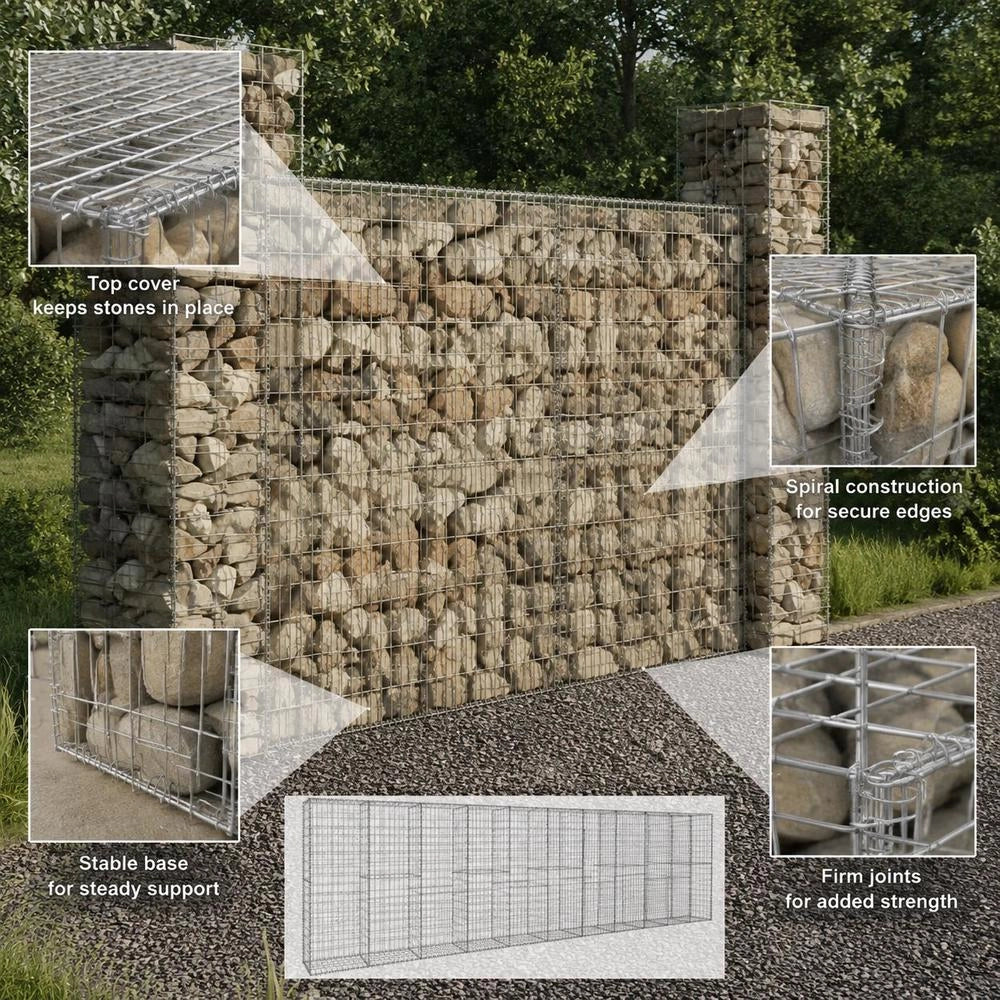 Gabion Wall With Cover, Galvanized Steel, 600 X 50 X 200 Cm
