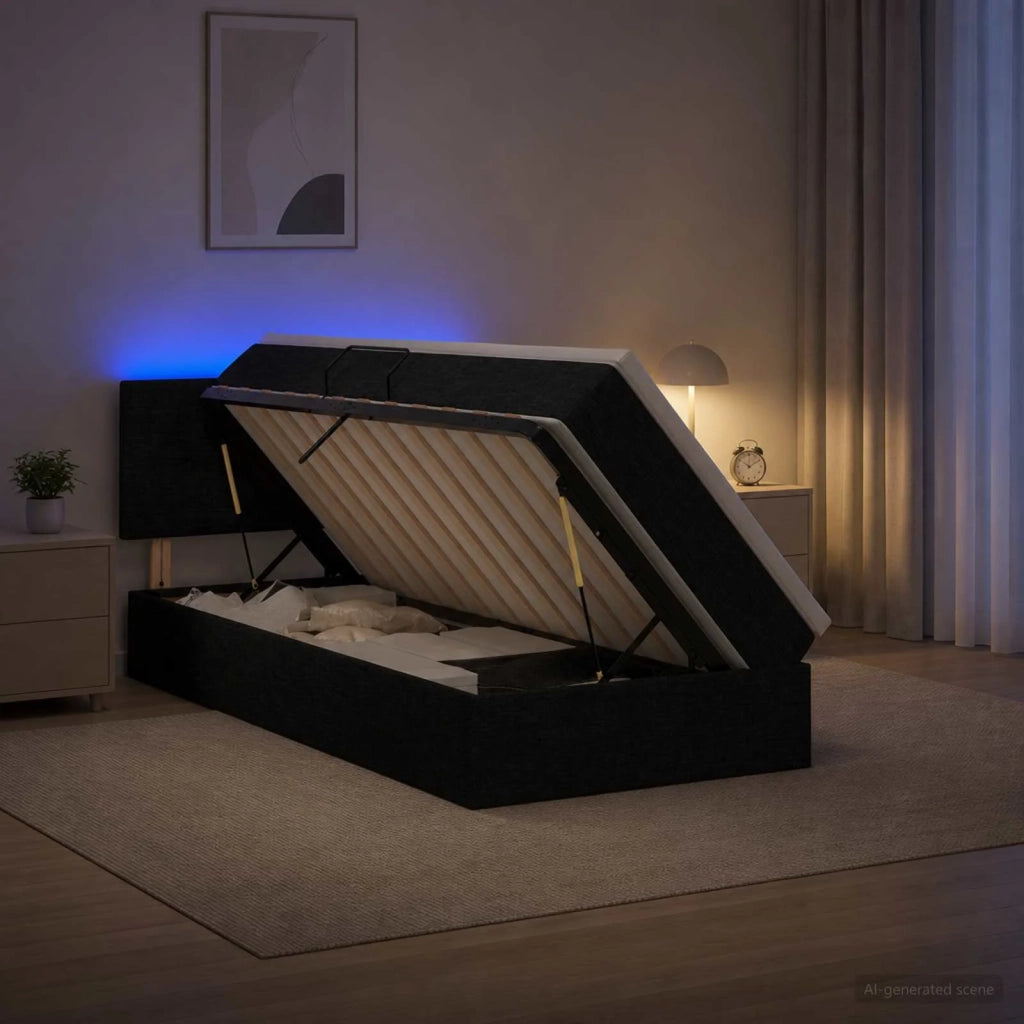 Letto con contenitore LED e materasso Nero 90 x 190 cm Tessuto 3459032