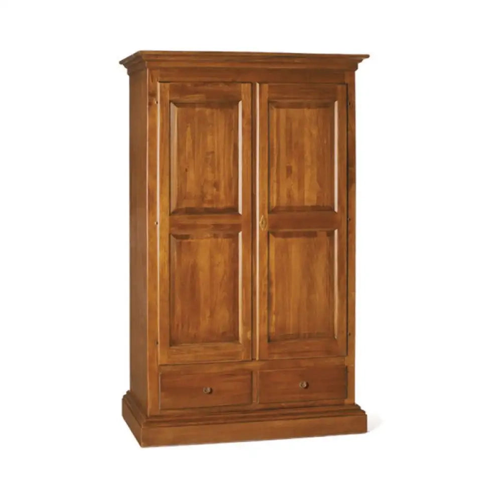 Armadio cappello dritto appendiabiti con bastone 2 ante 2 cassetti arte povera in legno colore noce 125x60x200 H