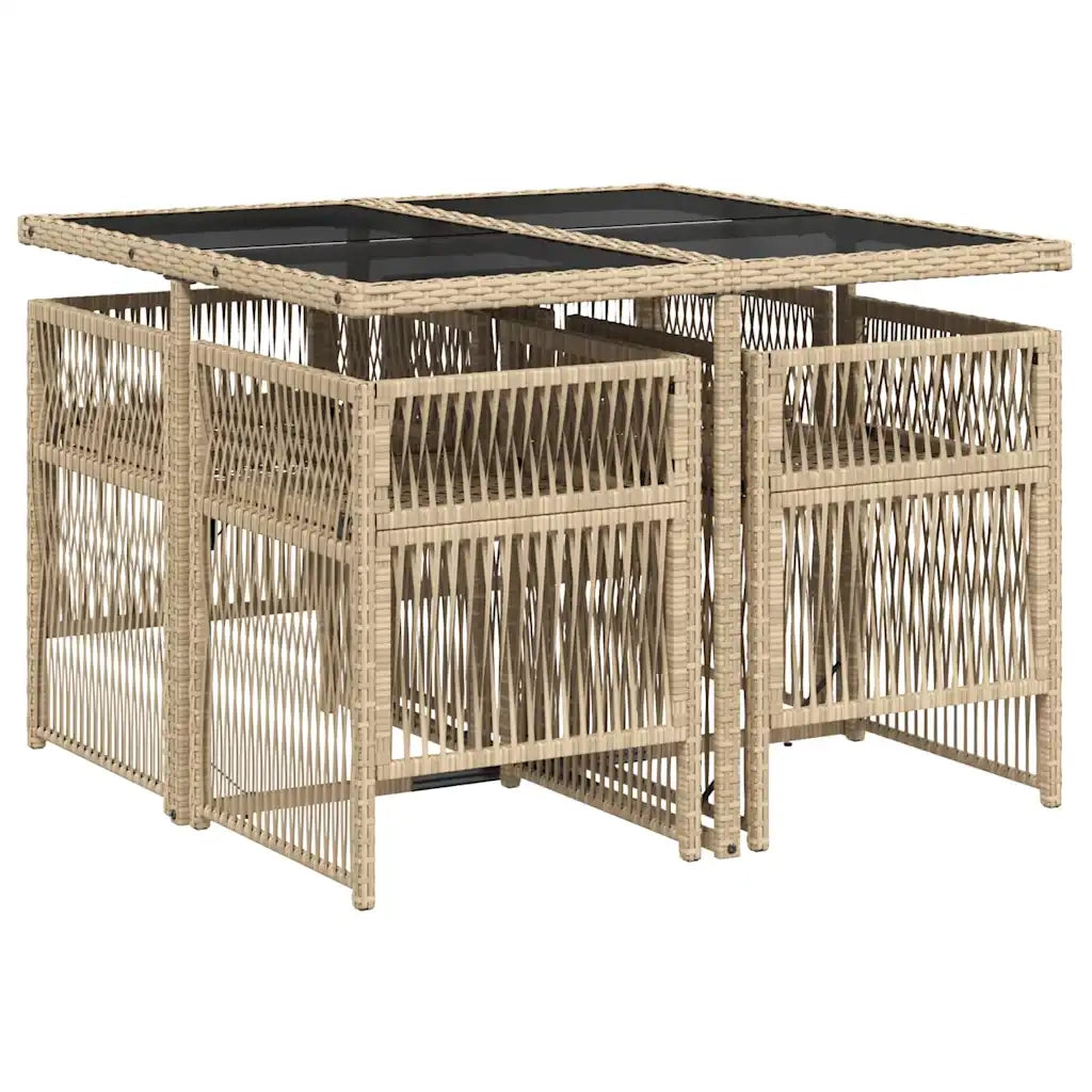 Set Pranzo da Giardino 5 pz | Set Salotto da Giardino con Cuscini Beige Misto Polyrattan
