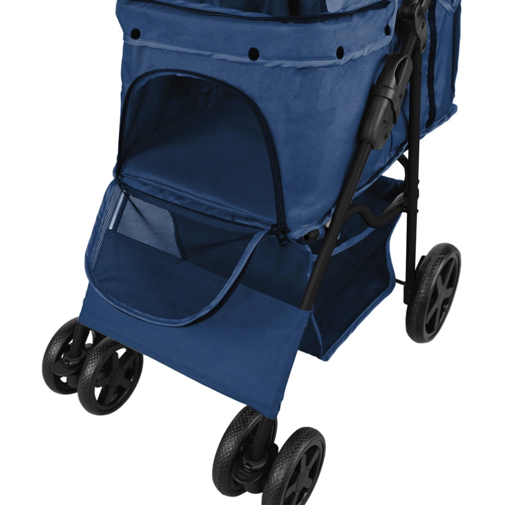 Passeggino Animali Pieghevole Blu Cane Gatto Tettuccio Antipioggia