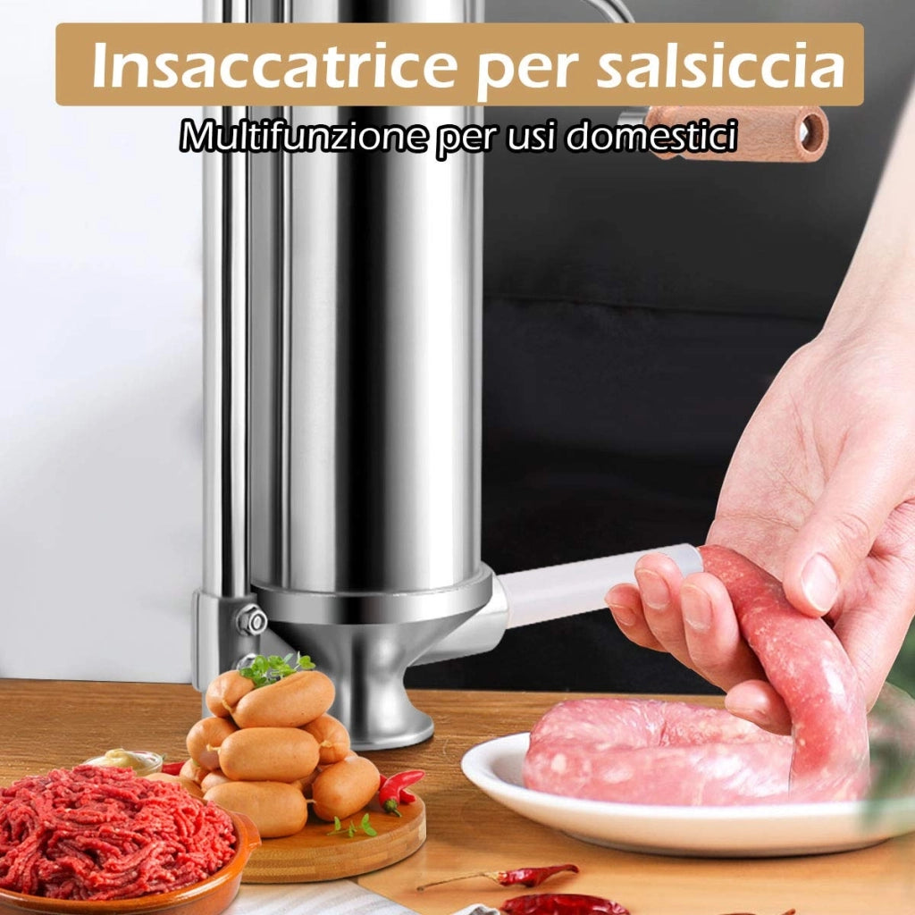 2,5kg Insaccatrice manuale per salsicce Macchina per salsiccia in acciaio inox salsicce siringa con 4 tubi di riempimento-Macchine da cucina