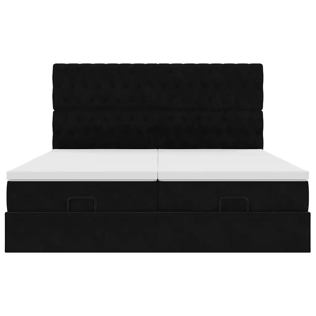 Struttura Letto Pouf con Materassi Nero 160x200 cm in Velluto 3313786