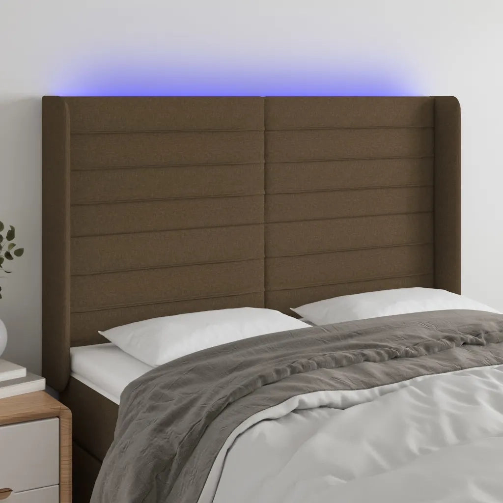 Testiera a LED-Testata con LED MarroneScuro147x16x118/128cm inTessuto 286019