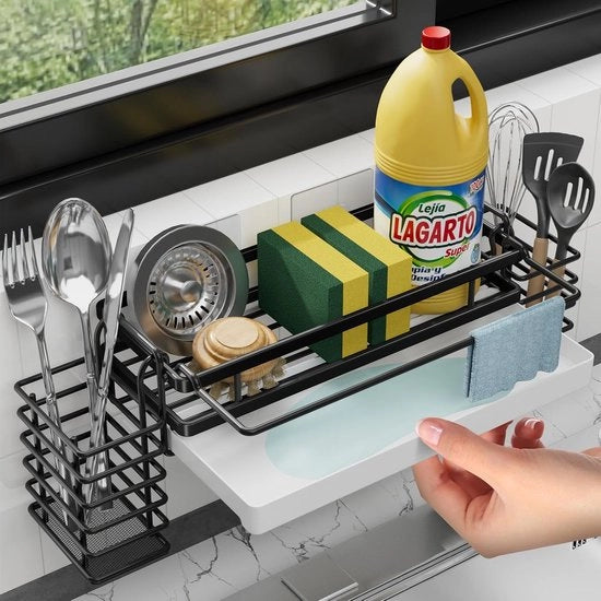 Organizzatore per Gootsteen con Lekbak e 2 Alloggiamenti - Autoadesivo e Appeso per Accessori da Cucina