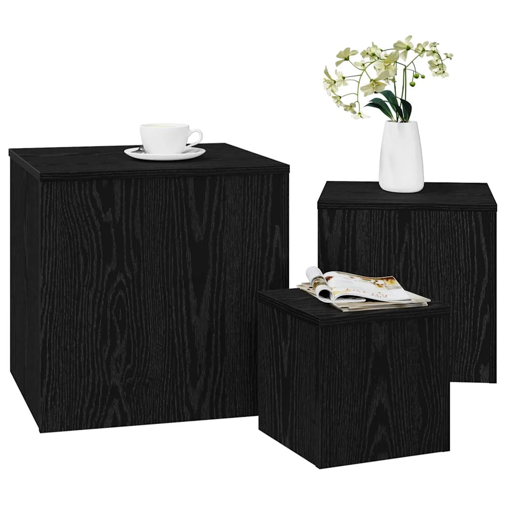 Tavolo Nesting 3 pz Rovere Nero 45 x 45 x 45 cm 862676
