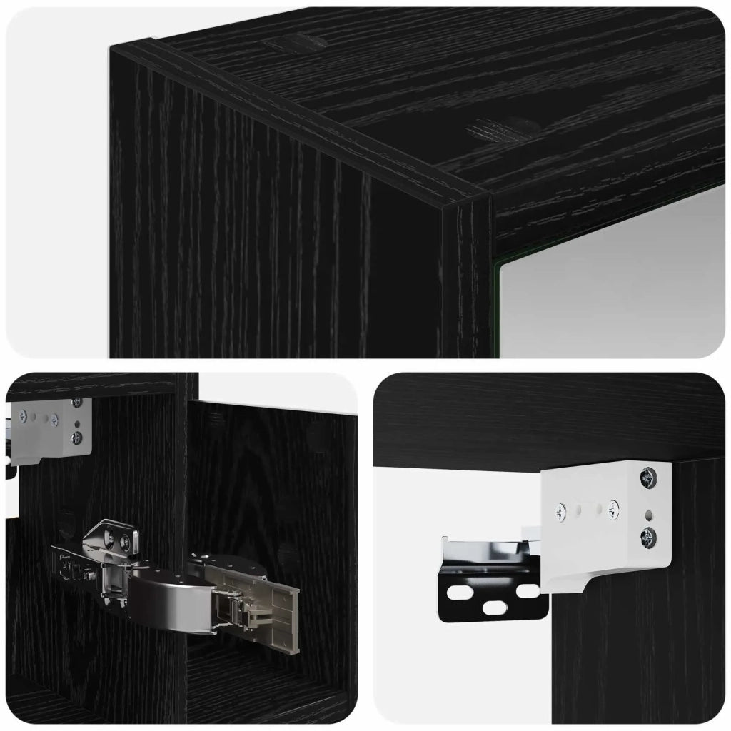 Mobiletto per specchio da bagno Rovere Nero 63,5 x 16 x 62,5 cm
