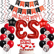 Decorazione di compleanno - Palloni - 23° compleanno - Donna - Rosso - Nero - Pallone decorativo - Decorazione della torta - 23 anni - Donna - Decorazione di compleanno - 23° compleanno