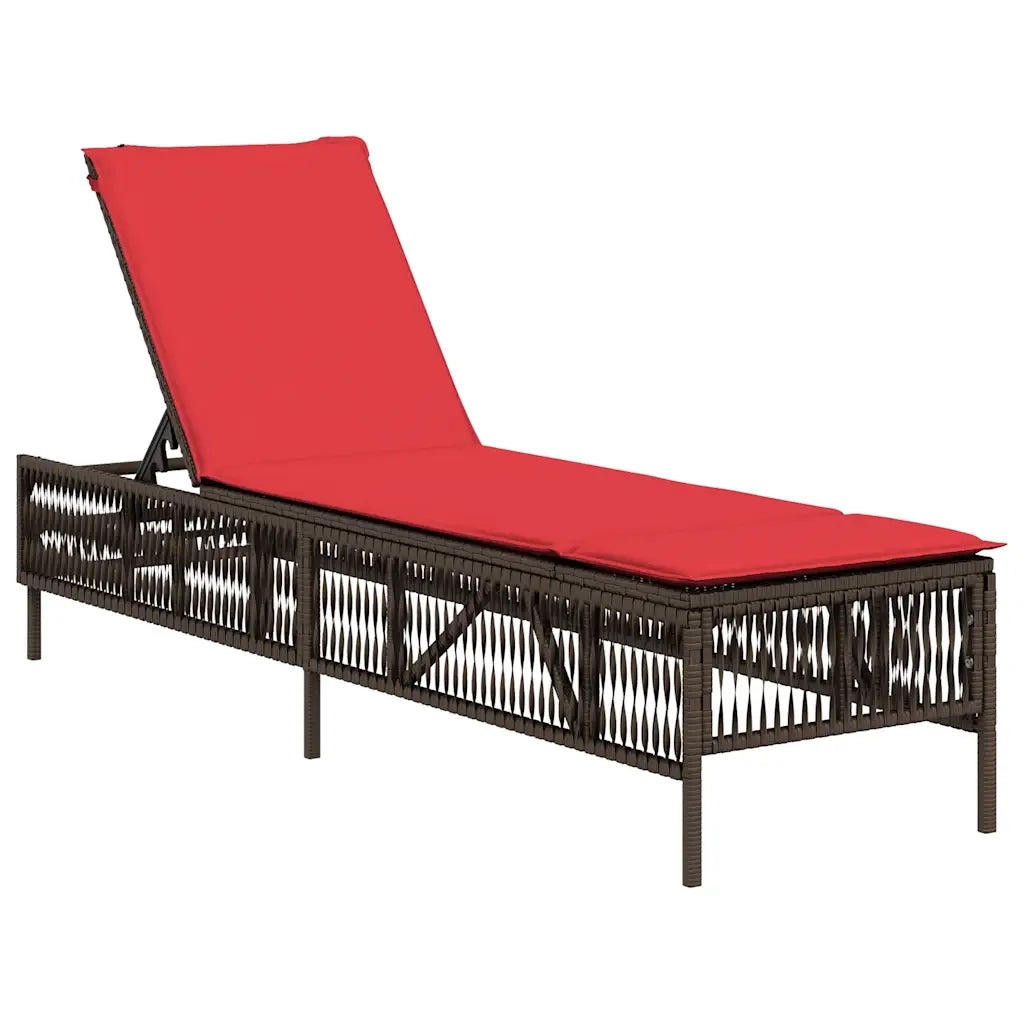 Lettino prendisole con Cuscino in Polyrattan Marrone 4002744