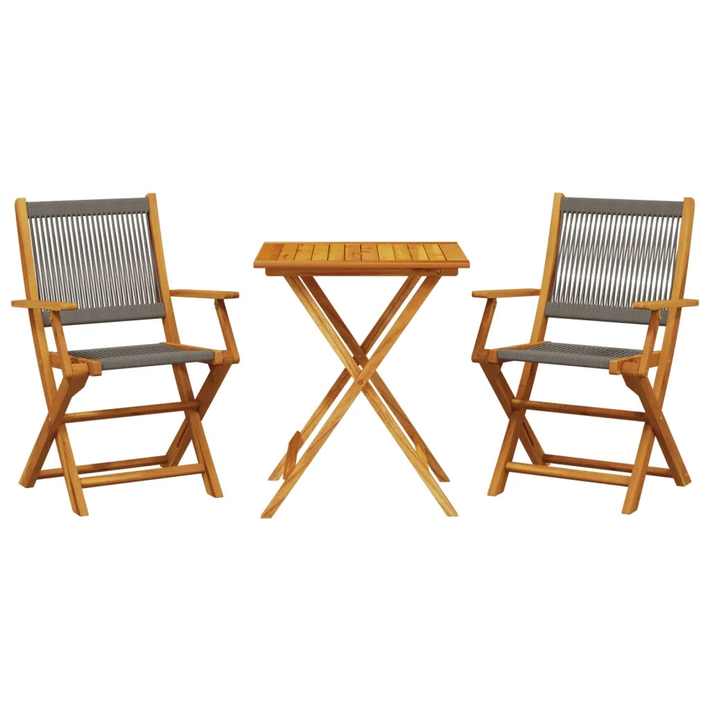 Set da Bistrot 3pz | Set Salotto da Giardino Grigio in Polipropilene e Legno Massello