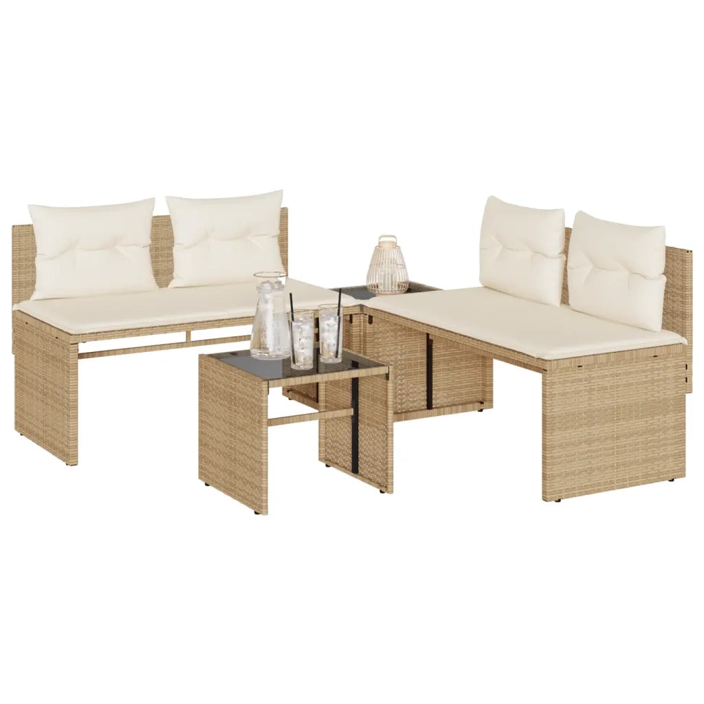 Set Divano da Giardino 4 pz | Set Salotto da Giardino con Cuscini Beige in Polyrattan