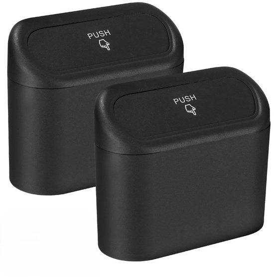 Auto-prullenbak in doppio 2-pack, piccola cassetta di scarto per auto con coperchio, contenitore da appendere, accessori per auto (nero)