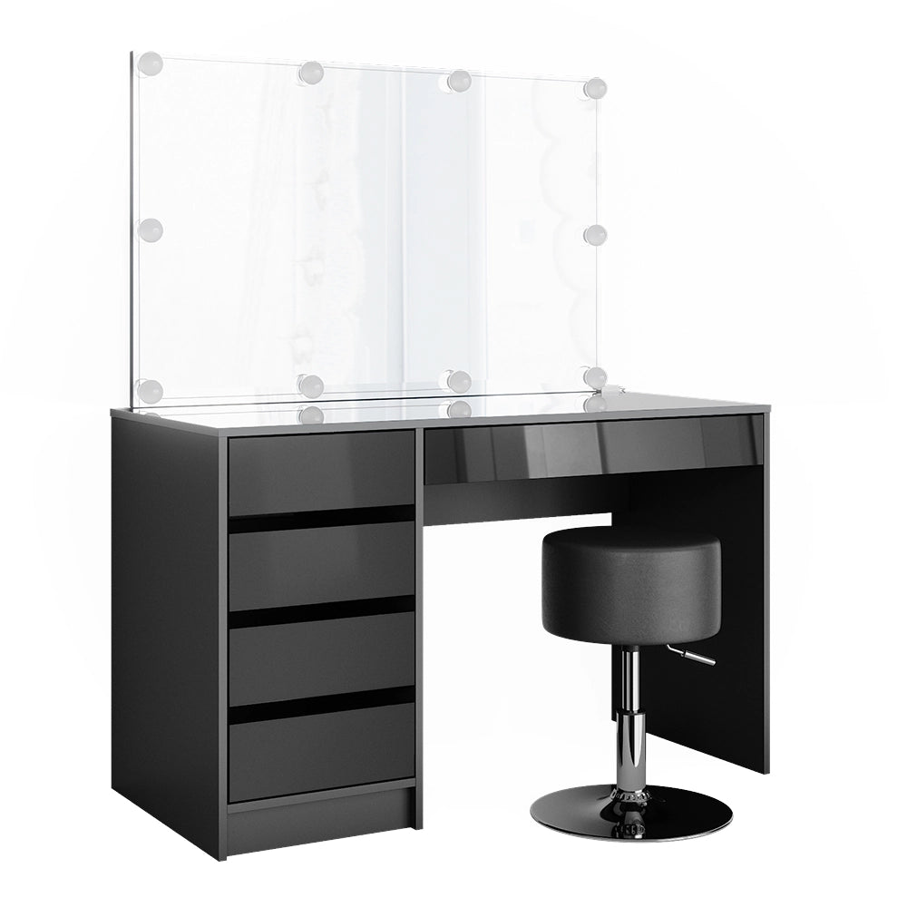 Vicco Tavolo da toeletta Antracite 55 cm con illuminazione a LED e sgabello