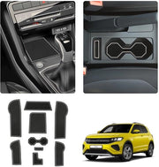 Accessori per VW T-Cross 2018-2024 2025 Scatola di stivaggio Antislipmatte in gomma Mattoncini antislip per console centrale Antislipmatte per tazza Accessori per VW T-Cross 2024 (Bianco)