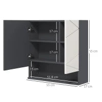 kleankin Armadietto con Specchiera Bagno a 2 Ante e Mensole Regolabili in Legno, 55x17x55cm, Grigio