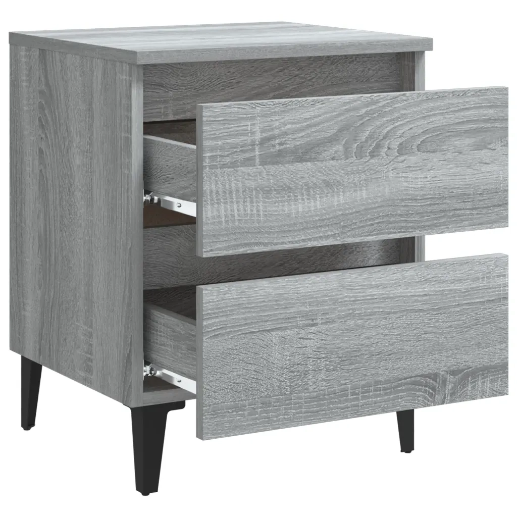 Comodino con Gambe in Metallo-Tavolino da notte Grigio Sonoma 40x35x50 cm