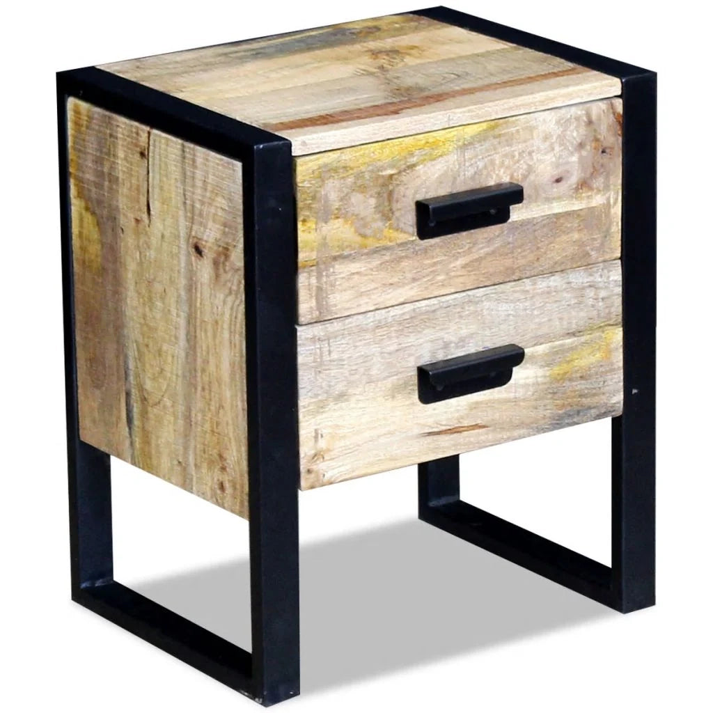 Comodino cassettiera armadio mobile ausiliario per camera da letto con 2 cassetti 43 x 33 x 51 cm legno massello di mango 1402011