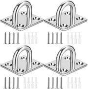 Occhiello di Sostegno in Acciaio Inossidabile 304 - 4 pezzi - Peso Pieno - Incluso Cavo di Sostegno e Viti e Anelli di Fissaggio per Parete o Plafond - Grilletto per Hama o Tenda Esterna
