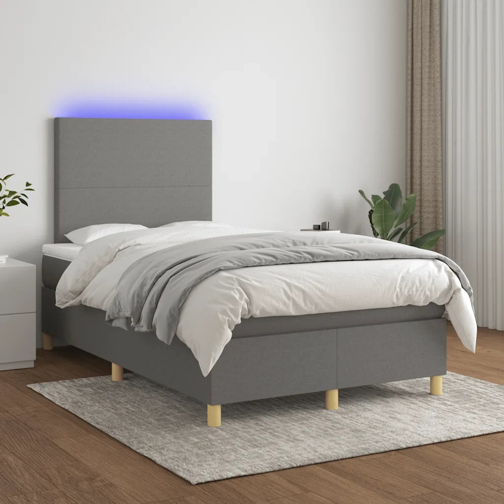Letto a Molle Materasso e LED Grigio Scuro 120x190cm in Tessuto