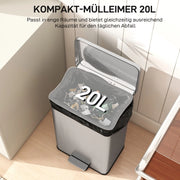 PATTUMIERA A PEDALE 20 L IN ACCIAIO INOX ARGENTO CON CESTINO INTERNO ESTRAIBILE